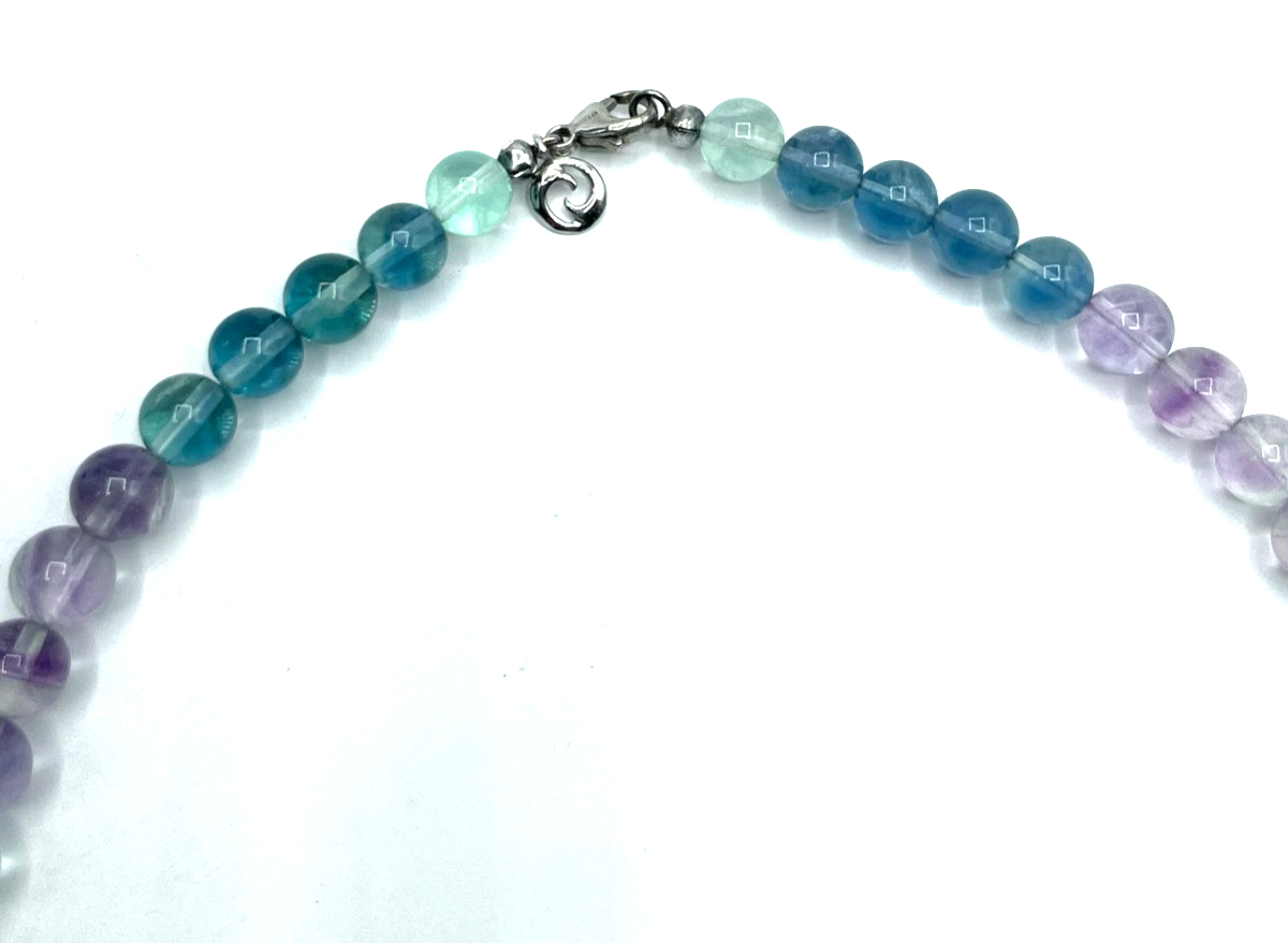 Neu BCI Fluorit Collier Edelstein Kugel Kette 925 Silber Elemente + Karabiner2