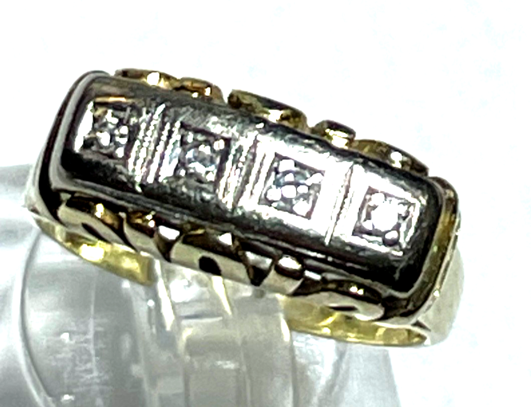 Antik 585 Gold 14 K bicolor Ring 4 Diamanten Juwelier Ø 17,2 mm Gr. RG 54 gepfl.8