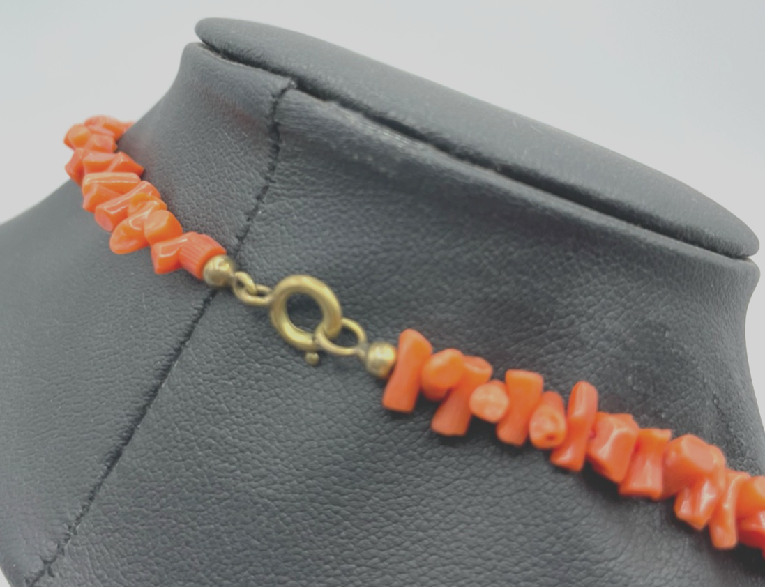 Vintage Korallenkette Stäbchen Koralle Collier Verlauf L 79 cm abgerundet Double2