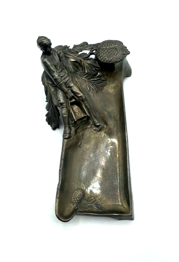 Jugendstil WMF dekorative Schreibtisch Auflage Tintenfass Rodler Schlittenfahrt7