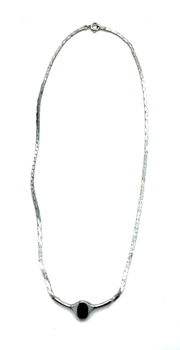 Vintage TEKA Design 925 Silber Kette Sterling Collier 70er J mit Onyx gepfl.2