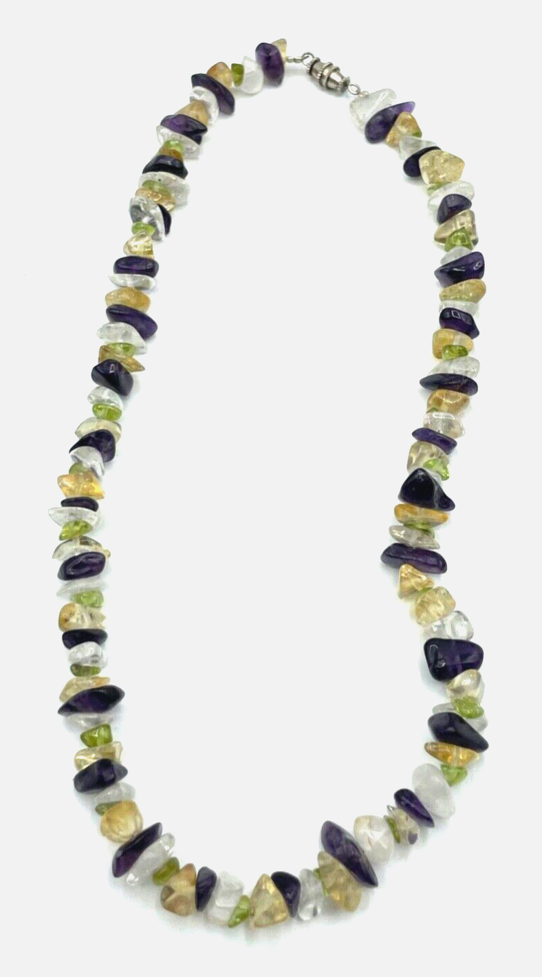 Aparte Edelstein Kette Collier Amethyst Citrin Peridot Bergkristall 42cm Silber2