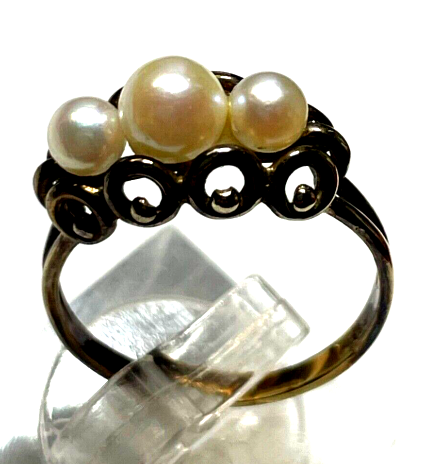 Antik 333 Gold 8 K Ring 3 x echte Perle 17 mm RG 54 Juwelier aparte Fassung3