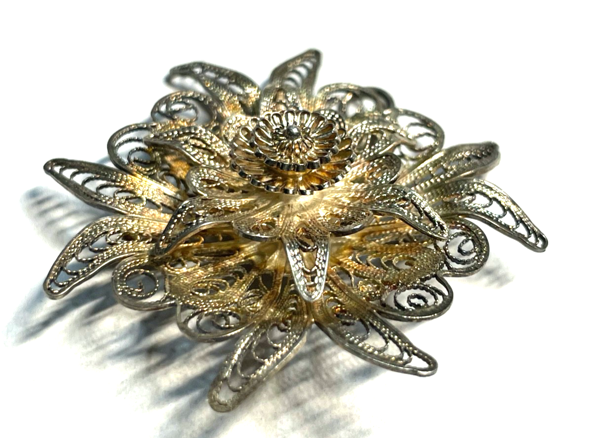 Antik 800 Silber Brosche Anstecknadel Filigransilber Anhänger Tracht Ø 45 mm7