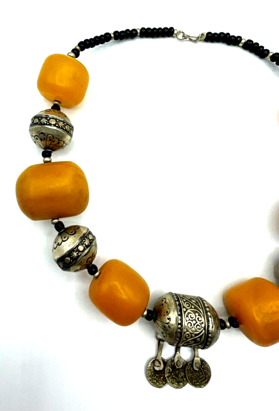 Attraktive Mega vintage Ethno Style Halskette Amber Look handgefertigt Unikat 648