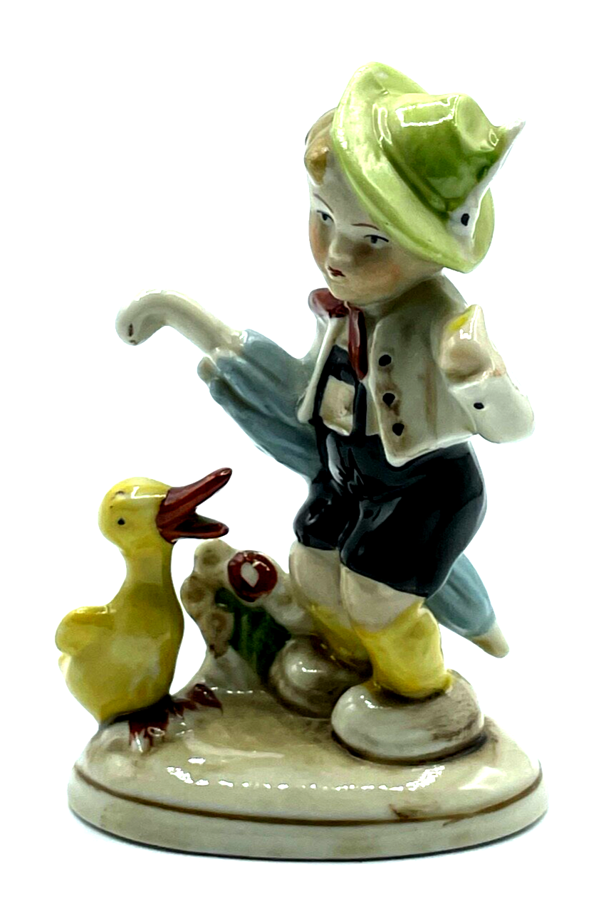 Foreign 20er J Nippes Figur Porzellan Junge Bub mit Ente Handbemalt H 10 cm0