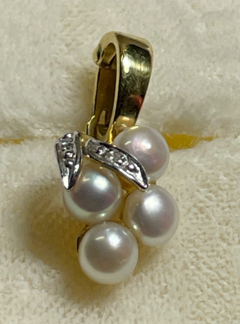 Moderner 585 Gold Clip Anhänger mit 0,01ct. Diamanten + 4 echten Perlen wie neu1