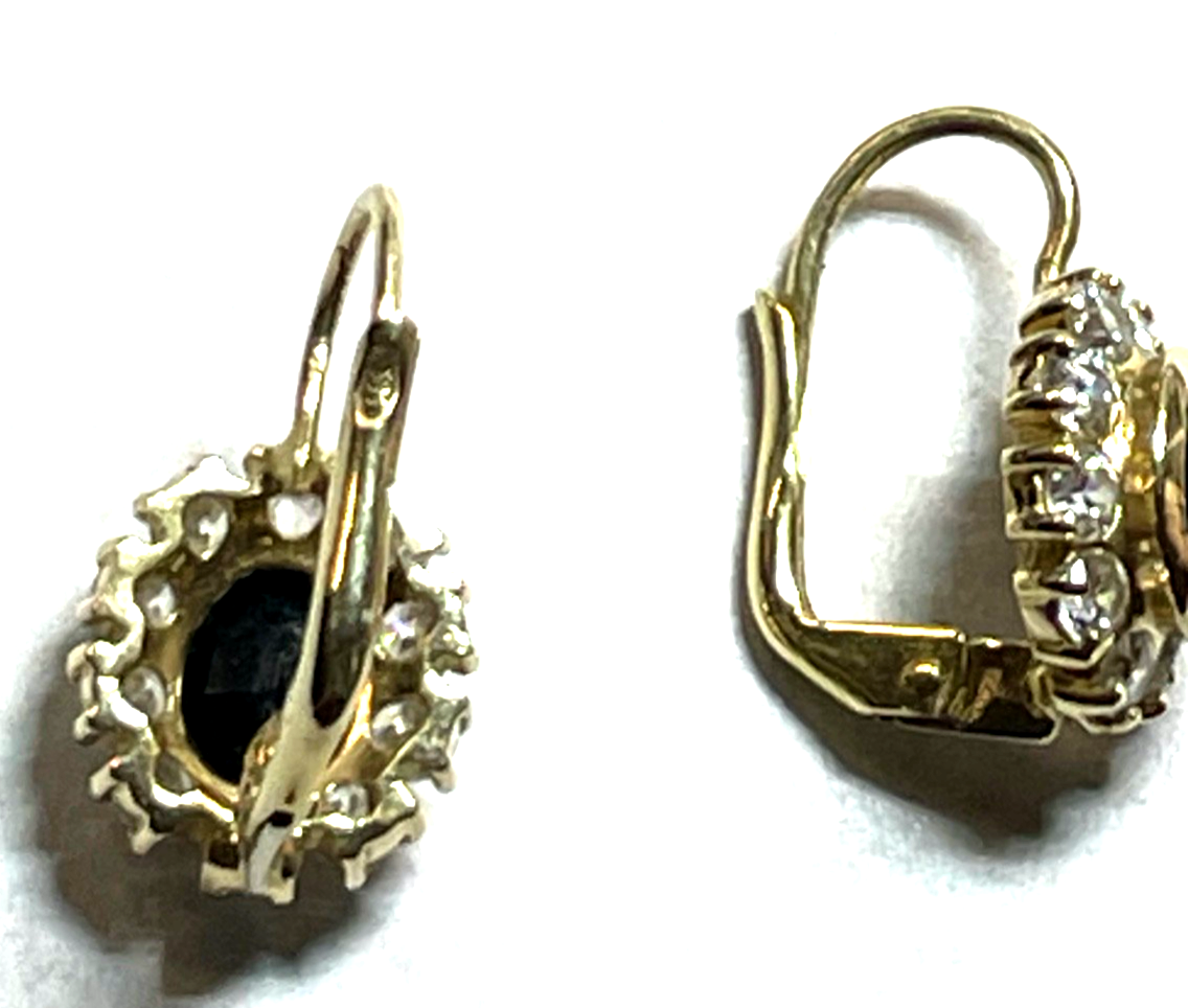14 K 585 Gold prächtige Ohrhänger Saphir synth. + Weißtopas6