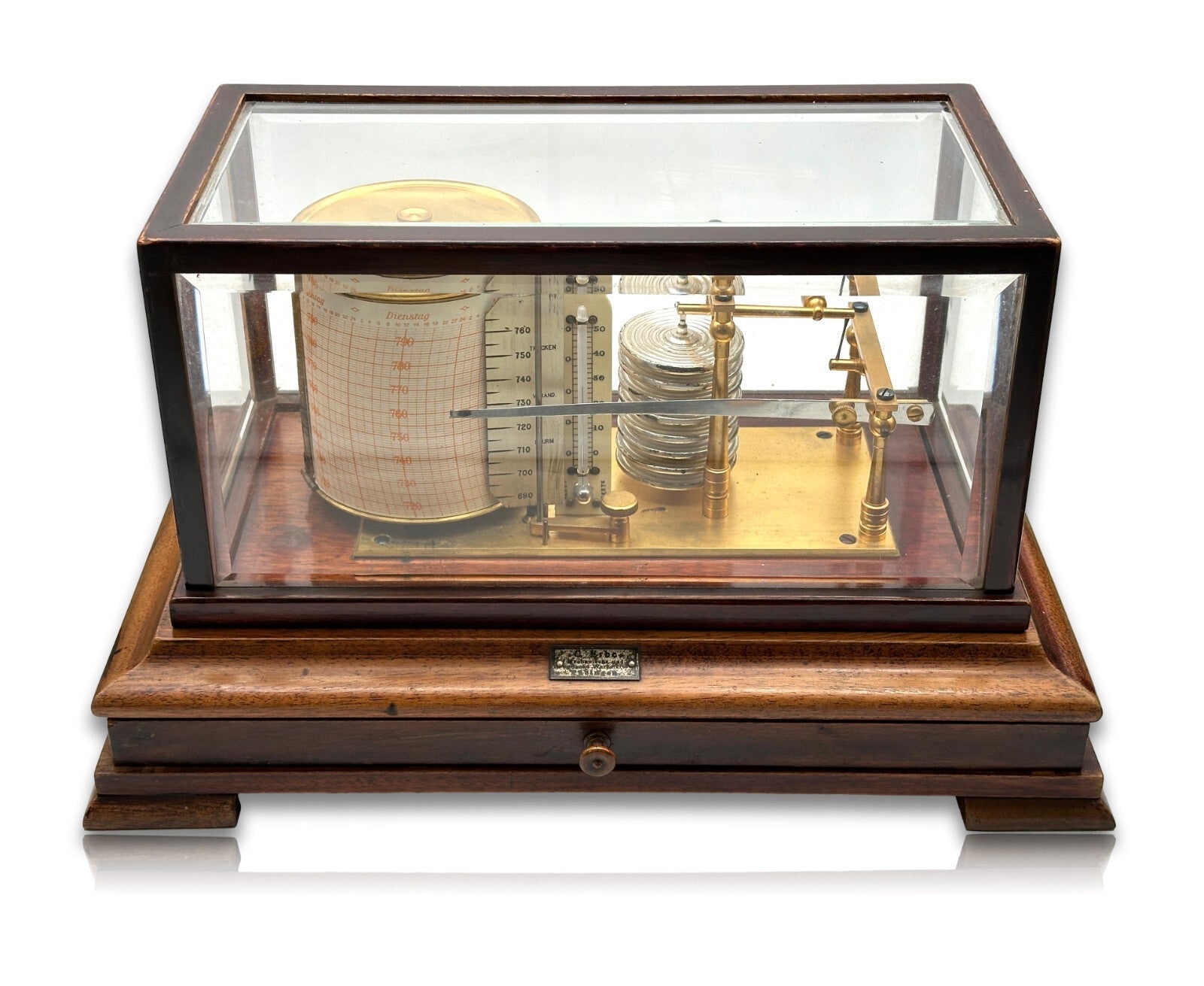 Barograph - C. Erbe Tübingen - Luftdruckmesser um 1900 - facettiertes Glas1