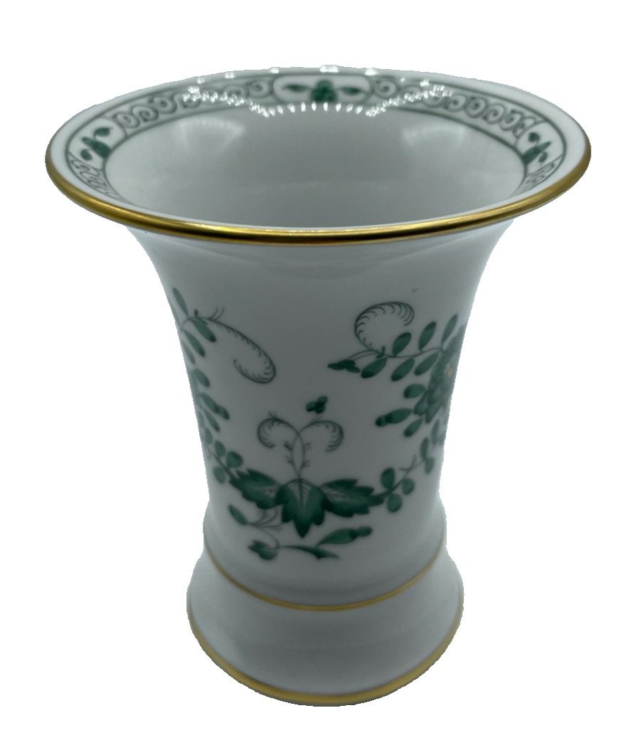 Antik Meissen Porzellan Trichtervase Vase indisch grün H 10 cm  1A Zustand0