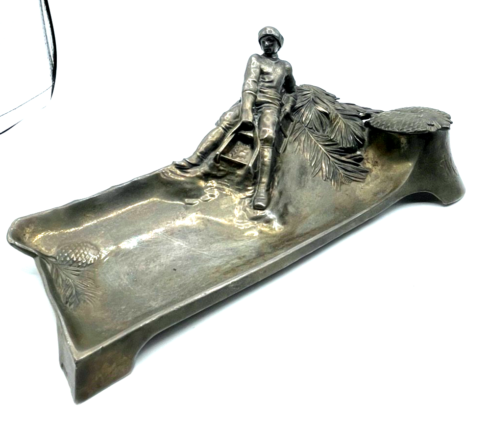Jugendstil WMF dekorative Schreibtisch Auflage Tintenfass Rodler Schlittenfahrt1