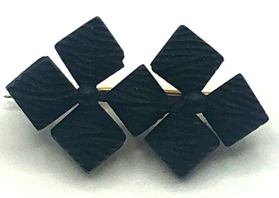 Antik Trauerschmuck Brosche um 1900 Jet Gagat Anstecknadel L 33 mm H 20 mm5