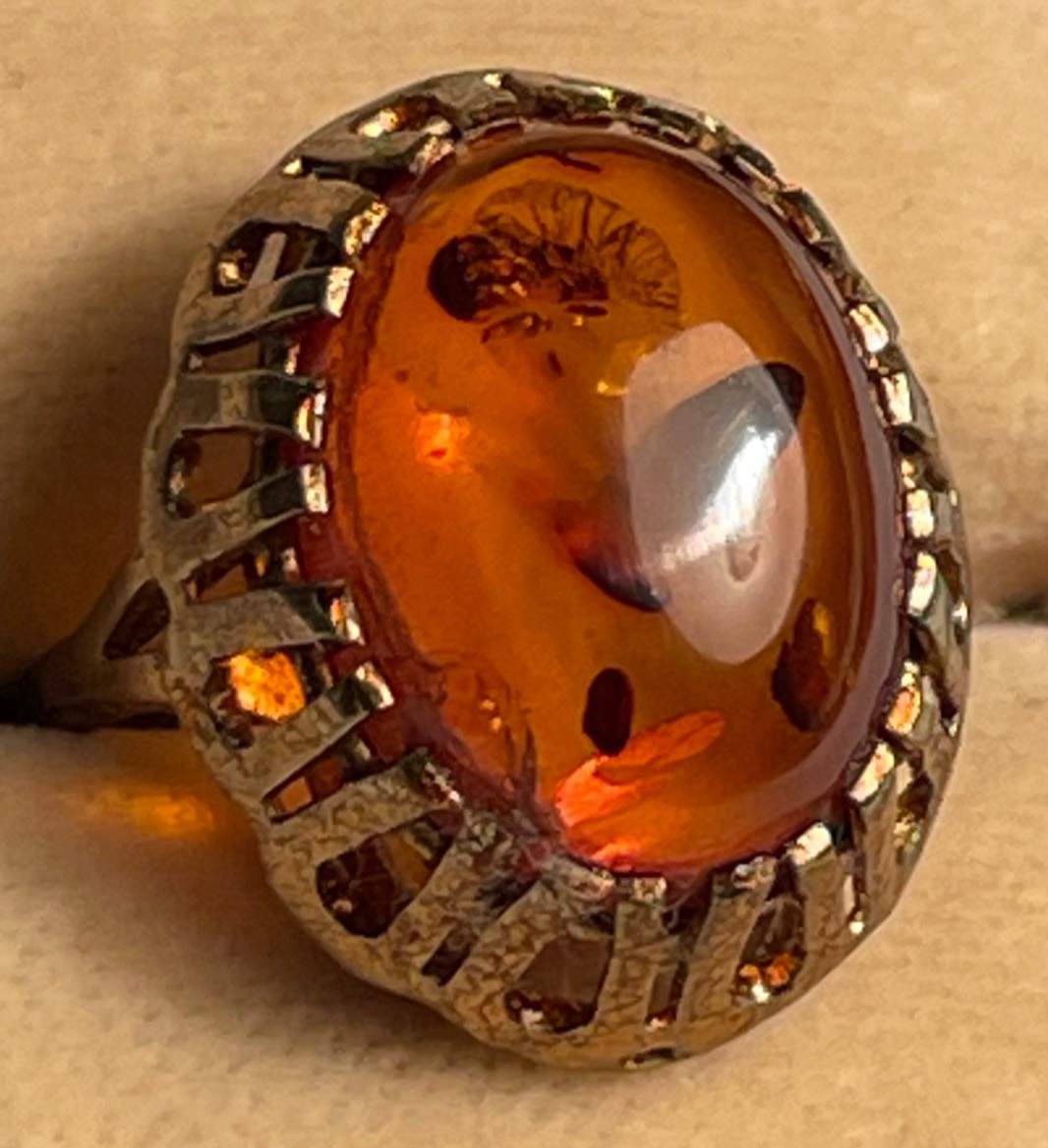 Vintage 333 Gold 8 K Ring Bernstein Cabochon Etagen Fassung Ø 17 mm RG 5411
