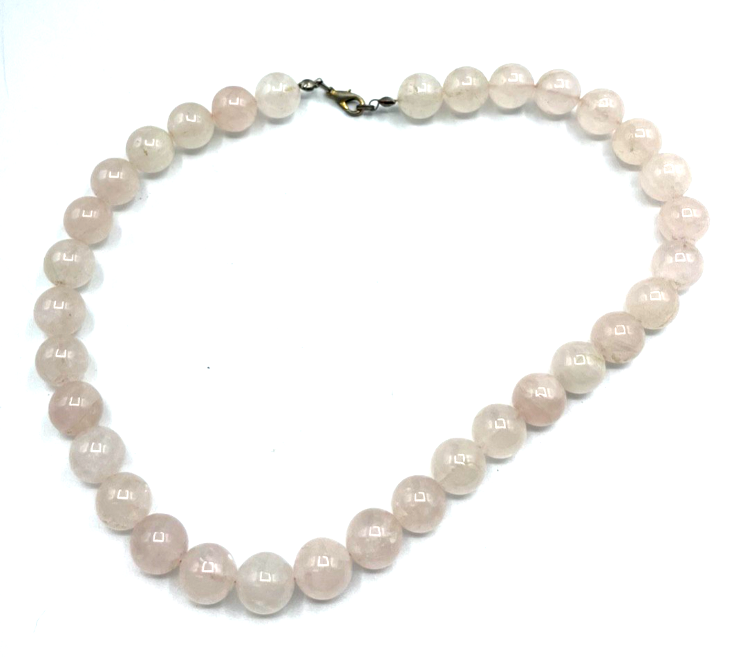 Helle echte Rosenquarz Kugelkette Ø 12 mm L 43,5 cm auf Nylon Kordel gepfl.3