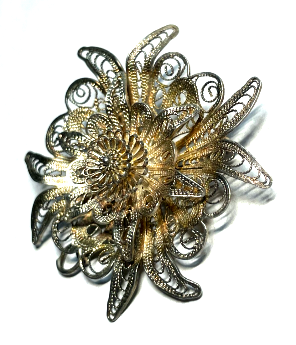 Antik 800 Silber Brosche Anstecknadel Filigransilber Anhänger Tracht Ø 45 mm3