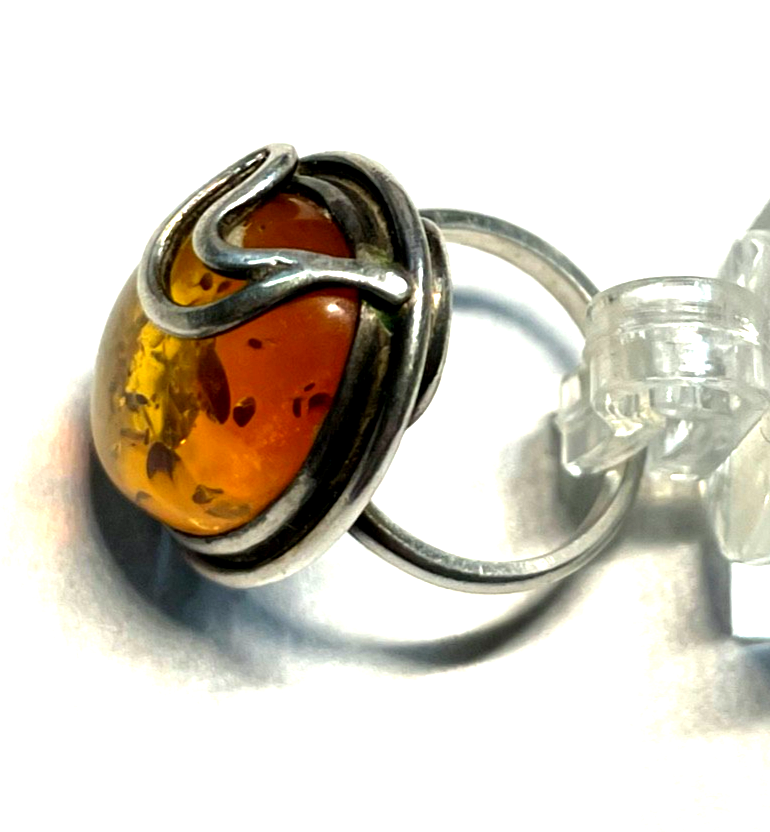 Aparter 925 Silber Ring Handarbeit Bernstein Cabochon RG 51 Ø 16,2 mm gepflegt4