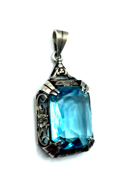 Antik 835 Silber Anhänger Schweizer Blau Farbstein Fassung Handarbeit 30erJ0