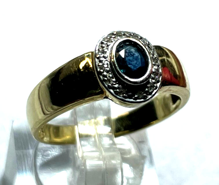 585 Gold 14 K Ring Saphir Diamant Halo Ø 18,5 mm RG 58 Juwelier Qualität gepfl.7