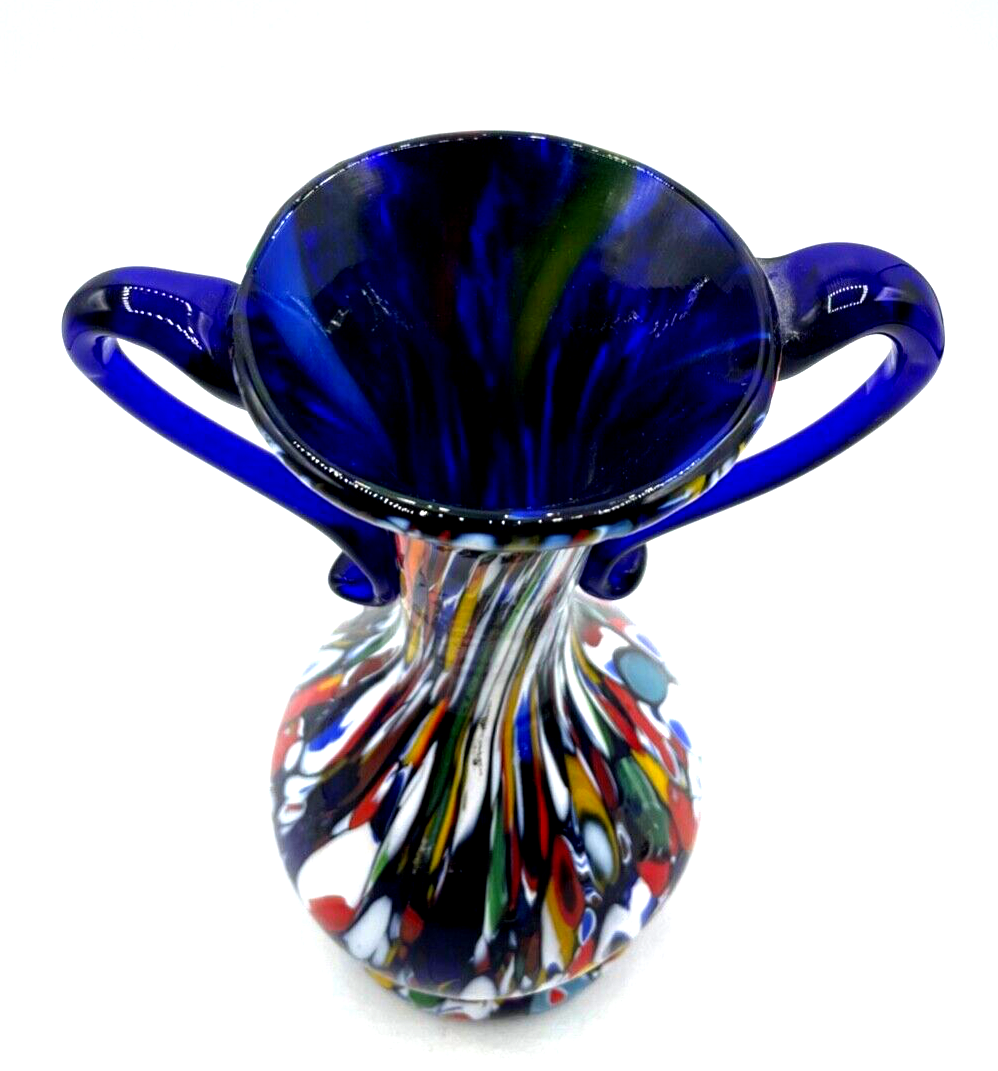 Midcentury Murano Glas Vase Millefiori Henkelvase Franco Moretti H 20,5 cm1