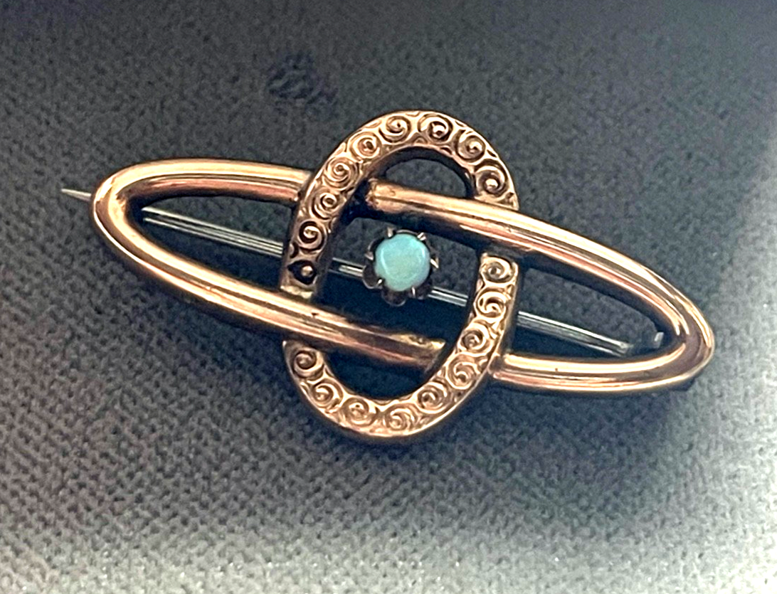 Antik Golddouble Rotgold farb. Brosche Anstecknadel Opal um 1900 top gepflegt1