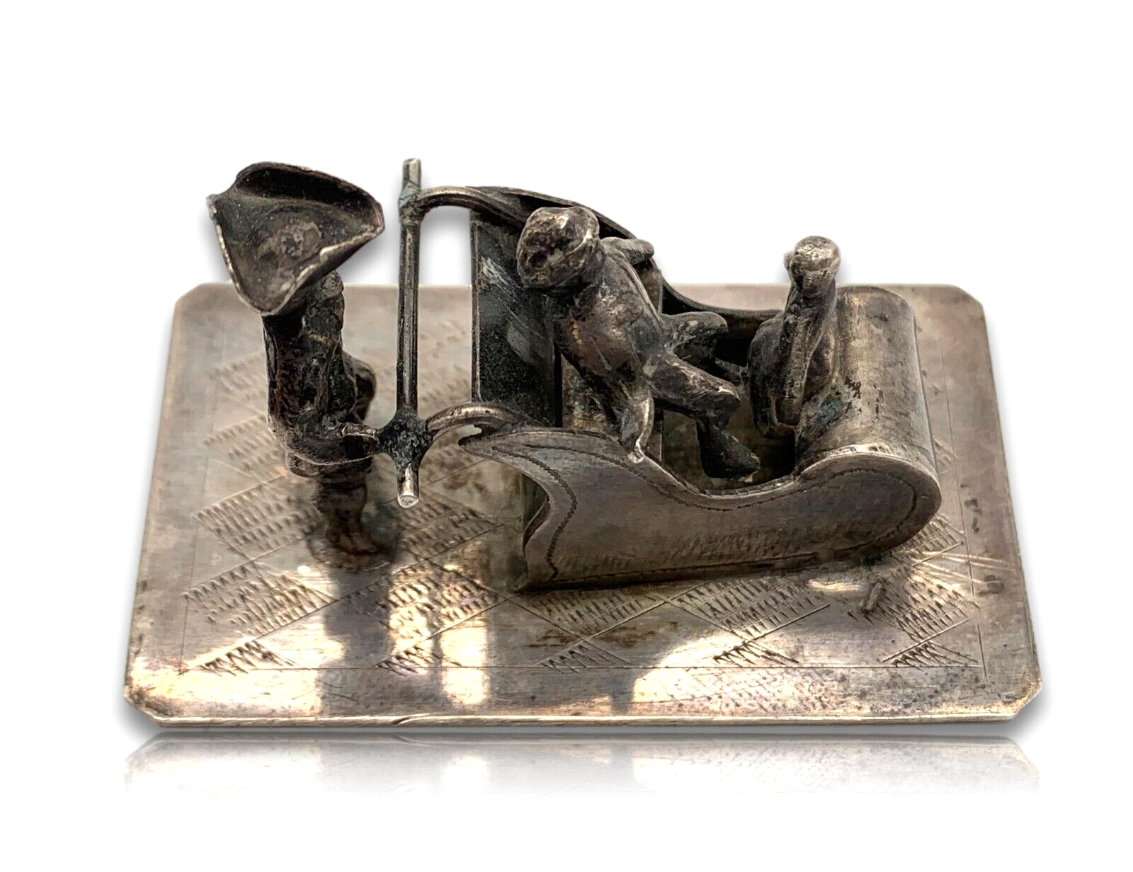 Miniatur Schlitten Schlittenfahrt Silber - Bijkamp Steenwijk Niederlande 19008