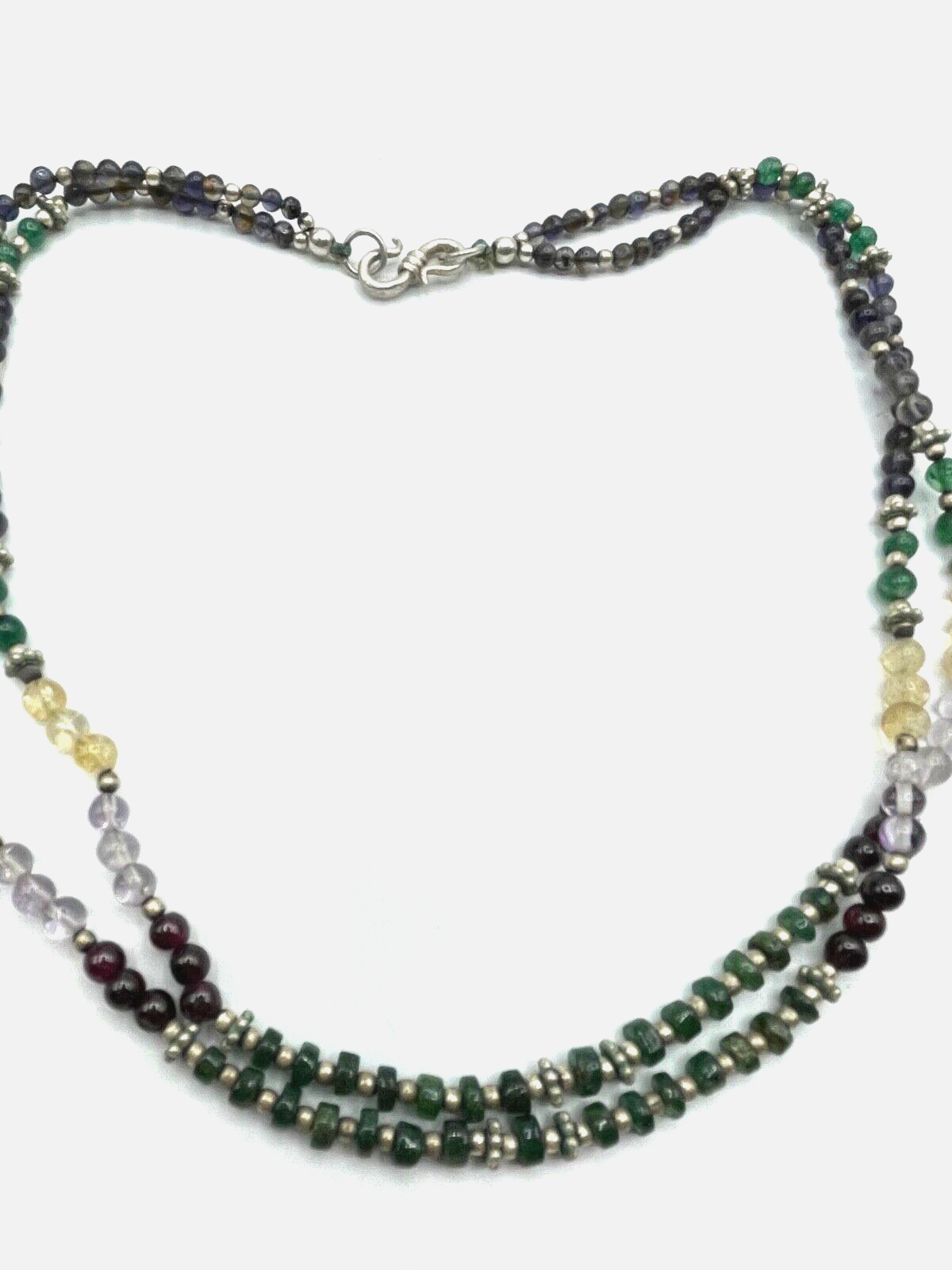 Aparte Ethno Edelstein Mix Kette Collier 2 reihig 925 Silber L 47 cm ungetragen8
