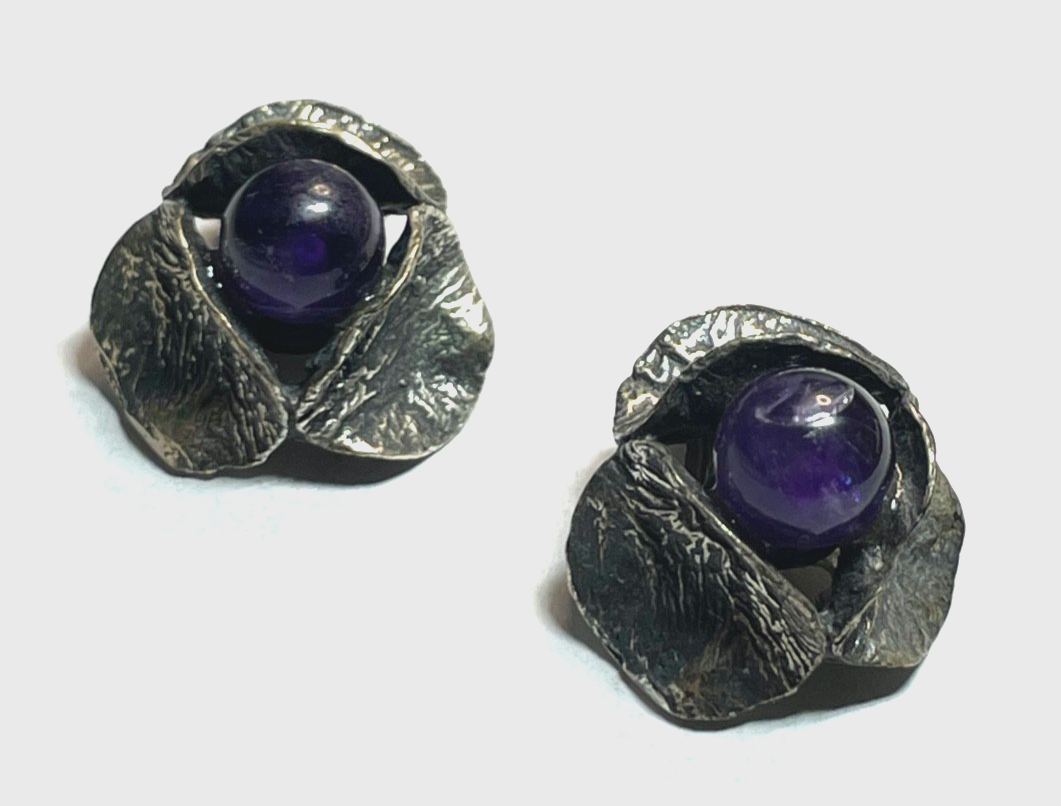 Stattlich elegante vintage 800 Silber Ohrclips Clips Amethyst Modernist Design1