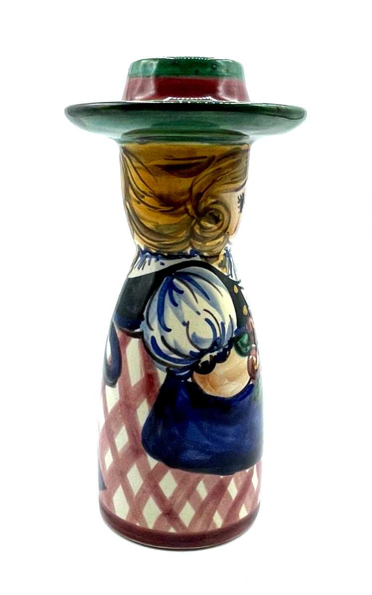 Vintage Art Pottery Kerzenhalter Leuchter Frau in Tracht Handbemalt H 21 cm3