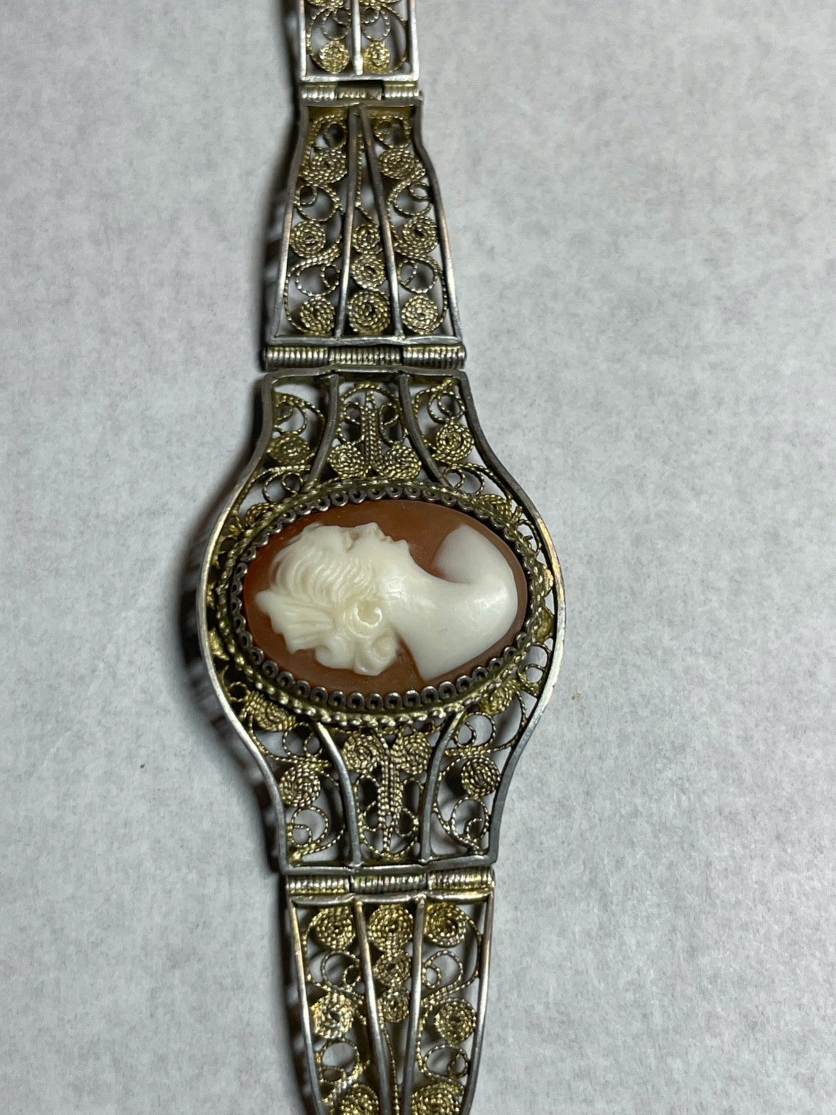 Antik 900 Silber FiligransilberArmband mit Muschel Gemme Cameo 20er J L 18 cm9