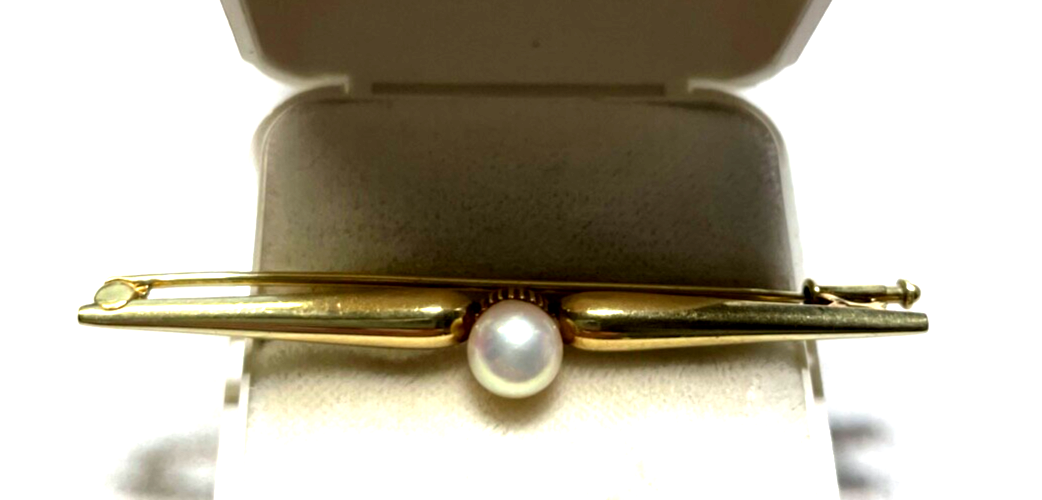 585 Gold 14 K Gelbgold klassische Stabbrosche Anstecknadel mit echter Perle Ø7mm1