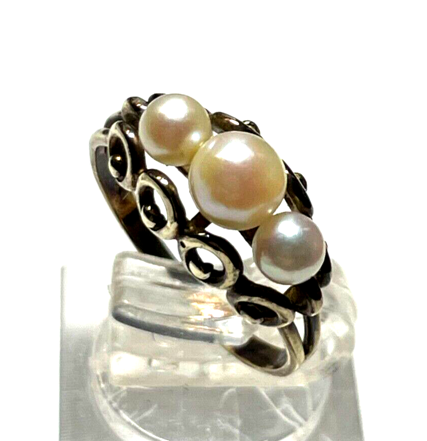 Antik 333 Gold 8 K Ring 3 x echte Perle 17 mm RG 54 Juwelier aparte Fassung4