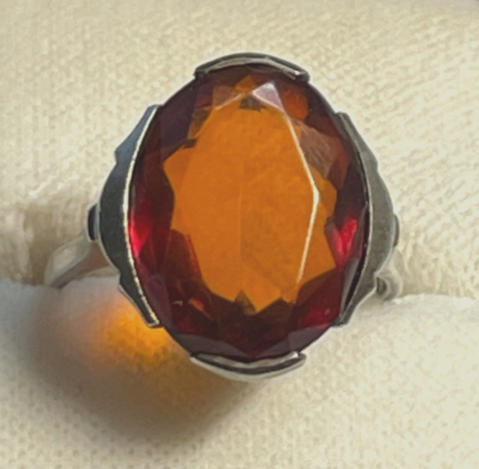 Antik 830 Silber Ring mit Bernstein geschliffen facettiert 30er J RG 53 Ø 16,8mm0