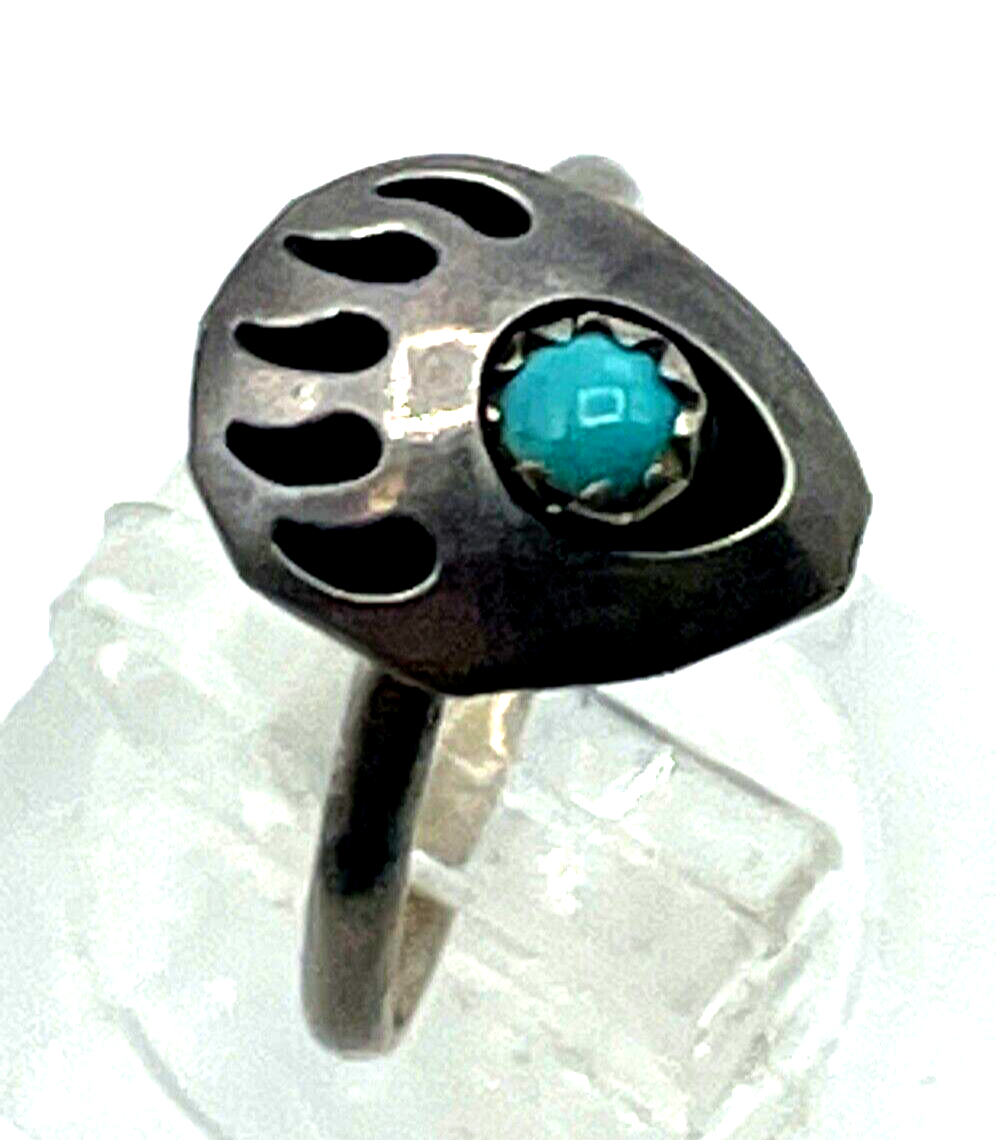 925 Sterling Silber Ring Indianerschmuck Türkis Bärentatze Handarbeit Ø 15,5 mm0