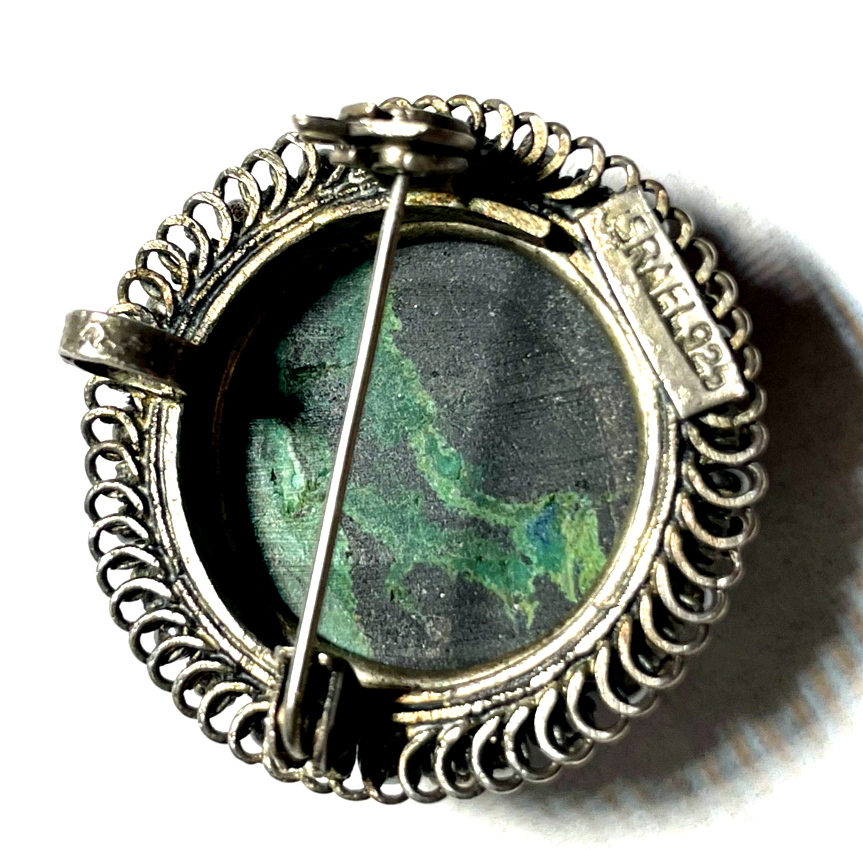 Vintage 925 Sterling Brosche variabler Anhänger mit Eilat Cabochon Handarbeit7