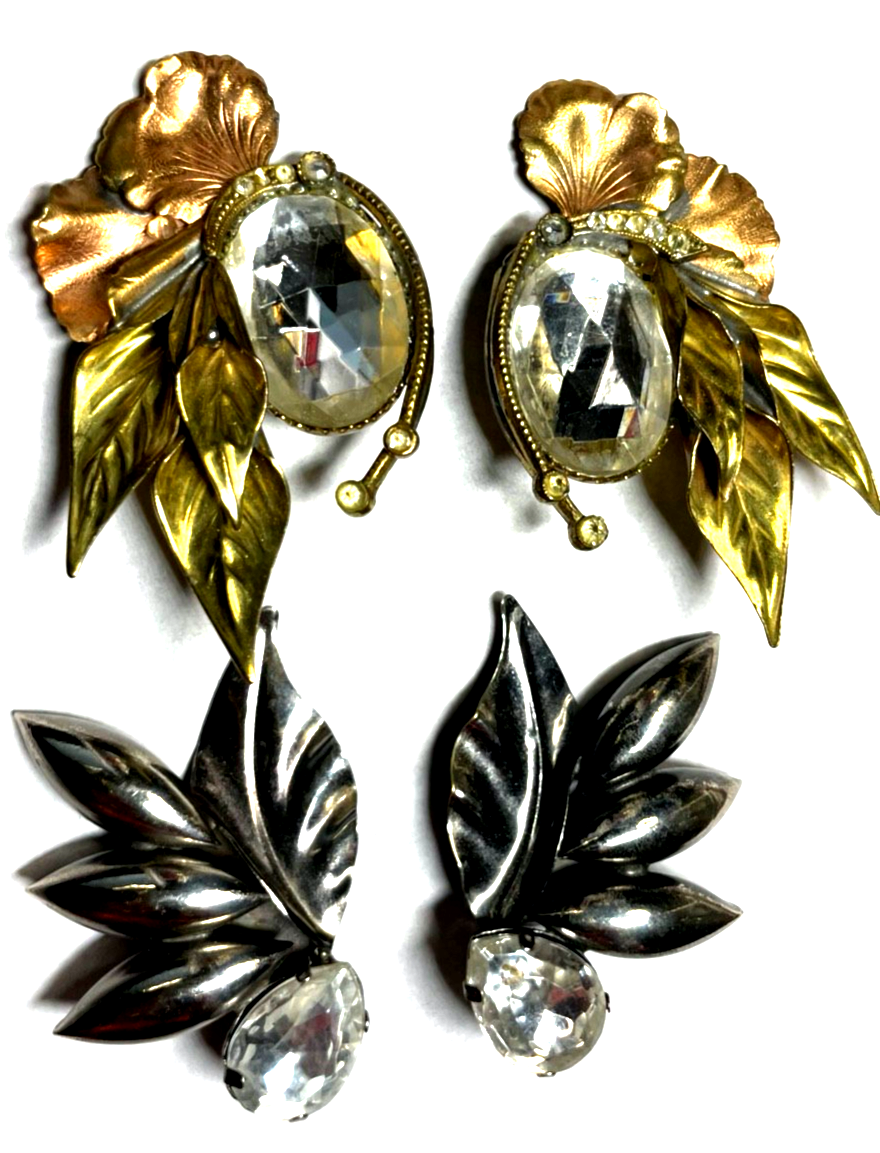 Vintage 80er Jahre Statement 2x Ohrclips Clips stattlich Modeschmuck Motto Party0