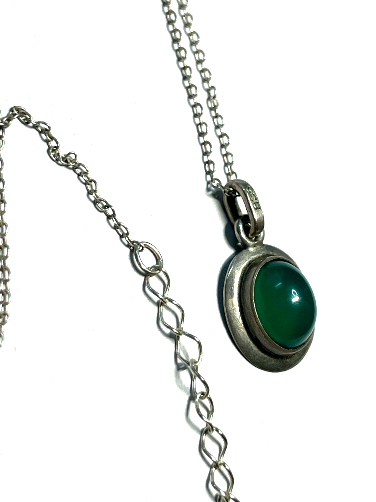 Eleganter kleiner vintage 835 Silber Chrysopras Anhänger an 925 Sterling Kette2