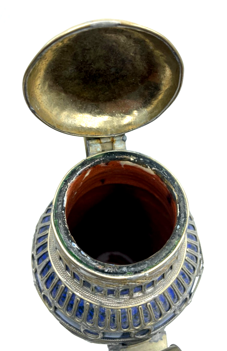 Dachbodenfund orientalische antik Kanne Keramik + versilberte Montur Handarbeit5