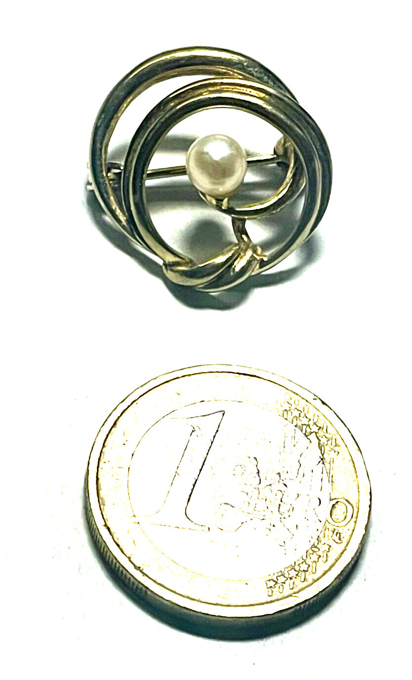 333 Gold 8 K Gelbgold runde klassische Brosche Anstecknadel mit Akoya Perle7