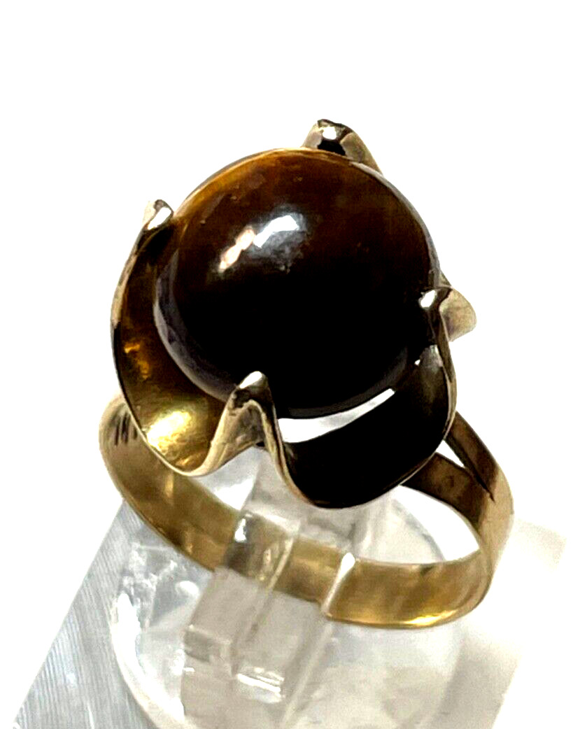 Vintage Style 585 Gold 14 K Ring mit Tigerauge Cabochon Ø 16,5 mm RG 526