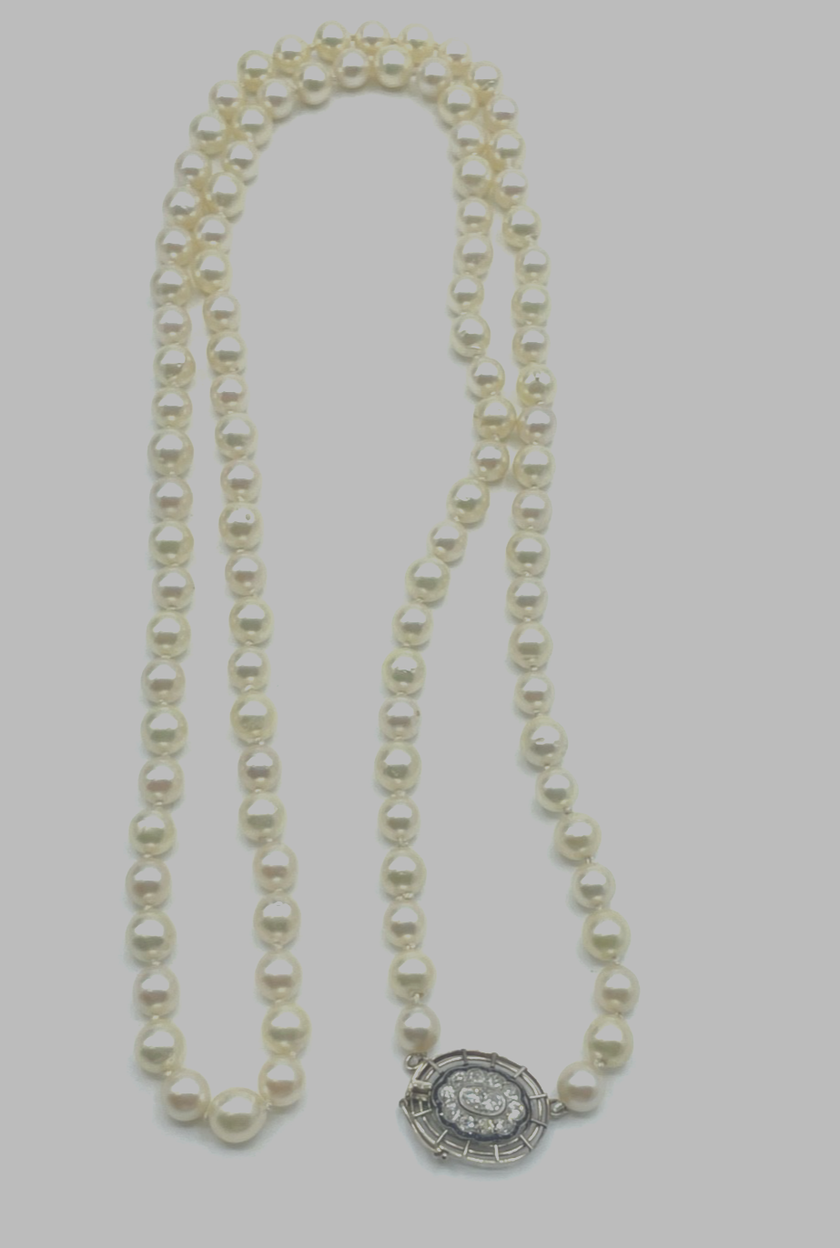 585 Gold Brillanten + Saphire Art Déco Flapper Kette 92 cm Perlenkette Ø 7 mm13