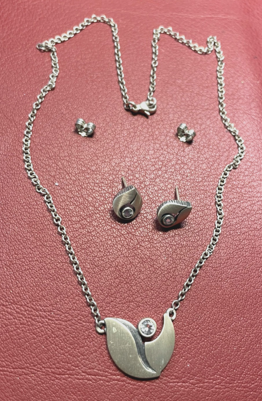 Sten &Laine Finnland 925 Silber Bergkristall Set Halskette Collier + Ohrstecker3