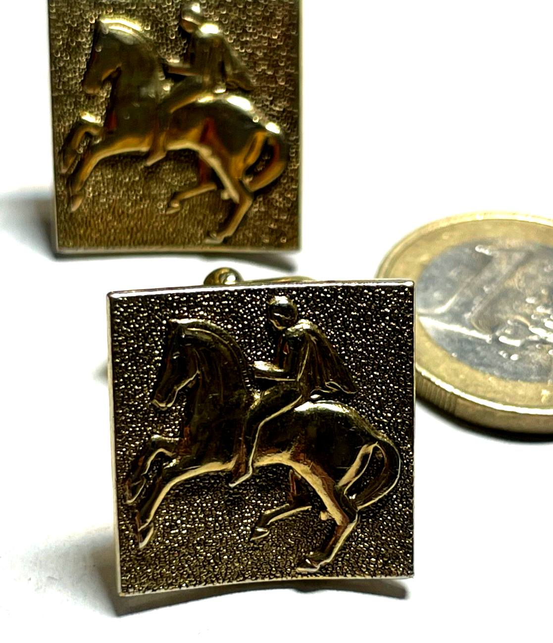 Vintage gepfl. Manschettenknöpfe Reiter Pferdefreund vergoldet 20 x 20 mm5