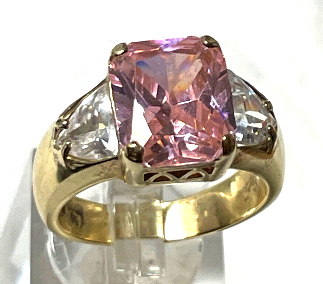 Statement 925 Silber vergoldet Silberring üppige Zirkonia Pink Ø 19 mm RG 600