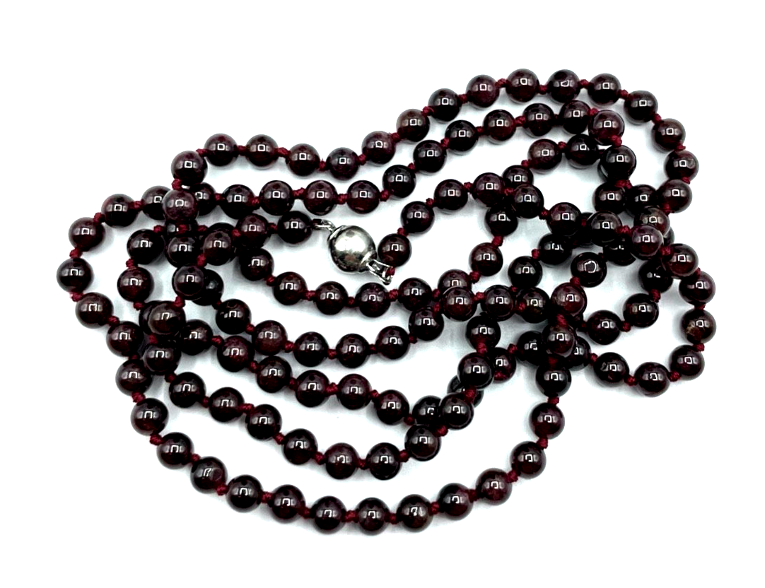 100 cm lange Granat Halskette Kugel ø 5,5 mm mit 585 Weißgold Kugel Schliesse6