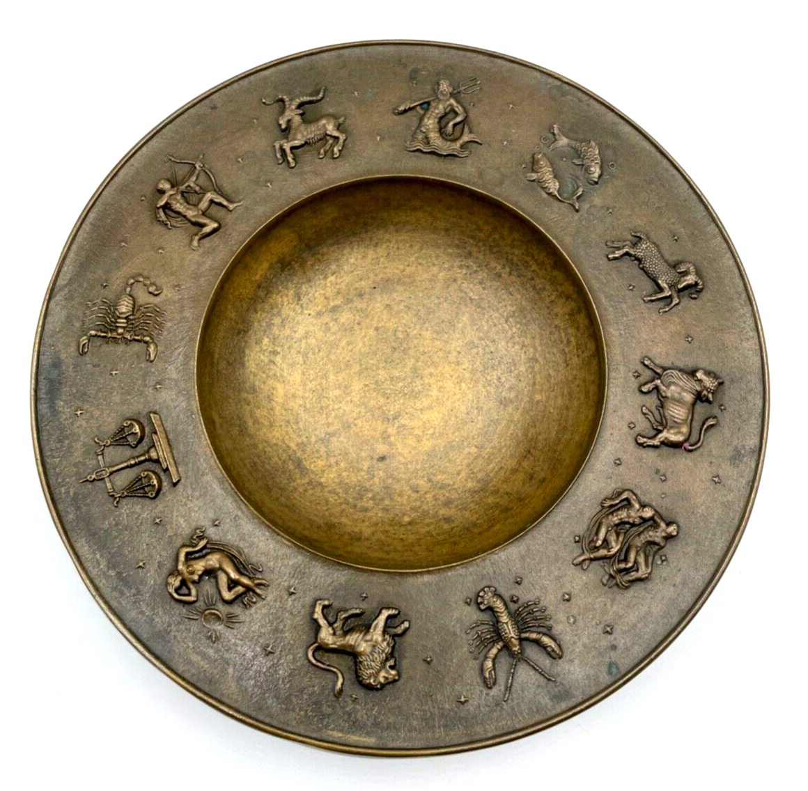 Professor Fritz Nuss Bronze Schale Relief Sternzeichen Fries Ø 26,5 cm 1946 gepf1