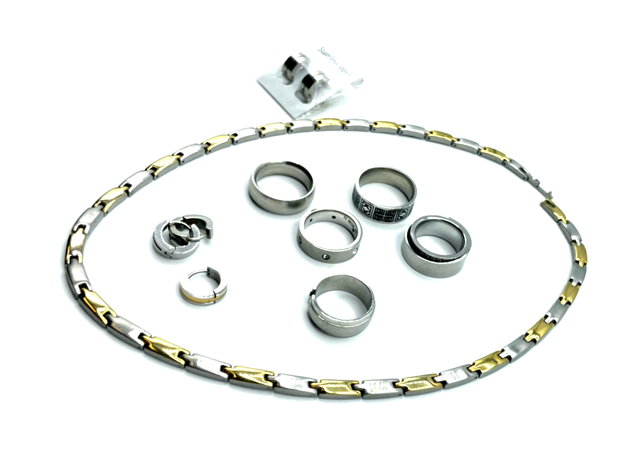 Konvolut 11 Teile Edelstahl Schmuck unisex tragbar Kette Creolen Ringe3