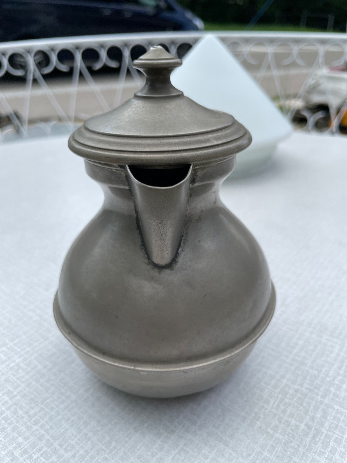 Kleine dekorative antik Zinn Kanne um 1900 Geflecht am Griff 1/2 Ltr. mit Punze6