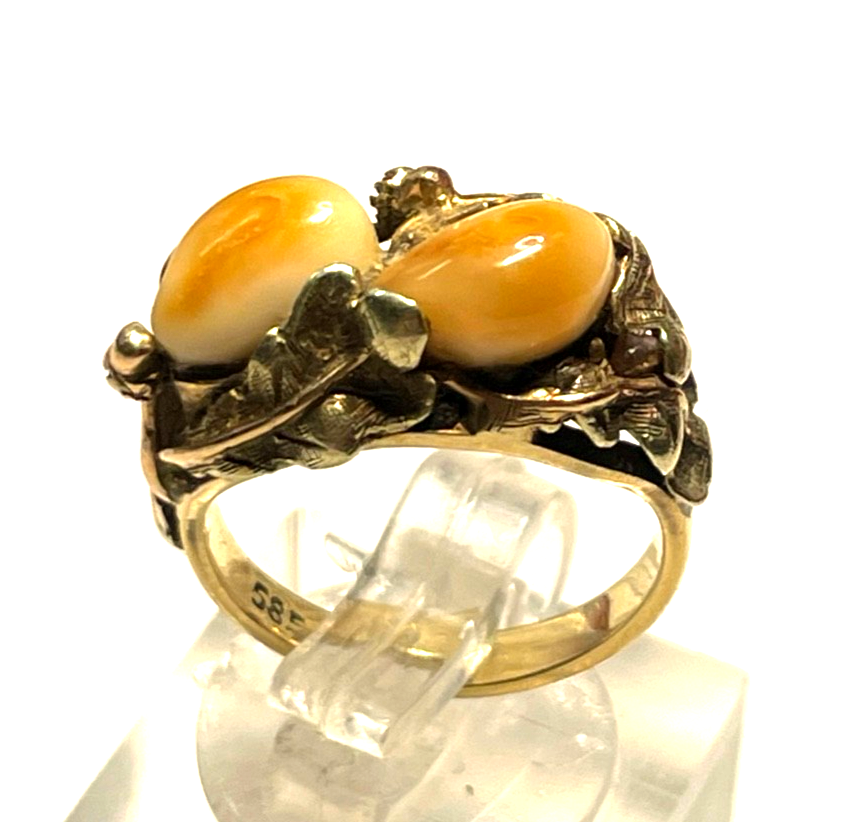 585 Gold 14 K antik Ring mit 2 x Grandel  RG 49 Ø 15,6 mm sehr apart  + gepflegt4