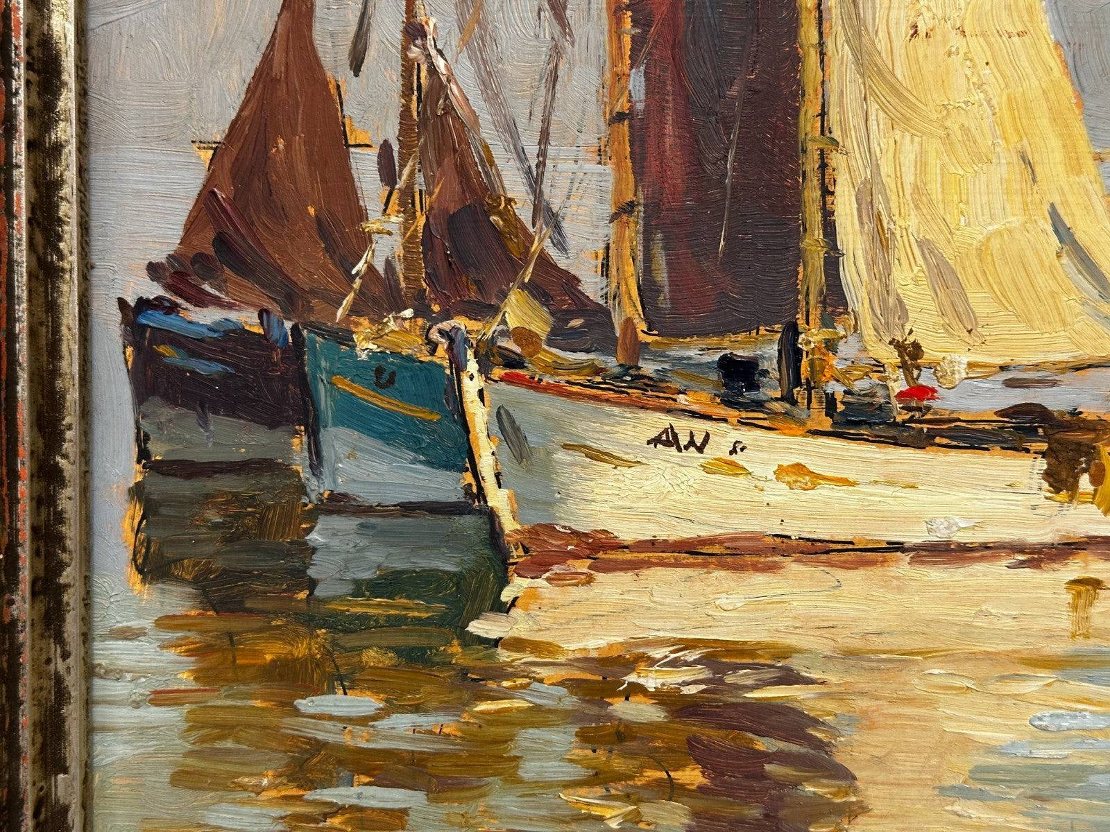 Paul Ernst Wilke 1894–1972 - Ölbild "Auf der Unterweser" -  Segelboote - gerahmt3