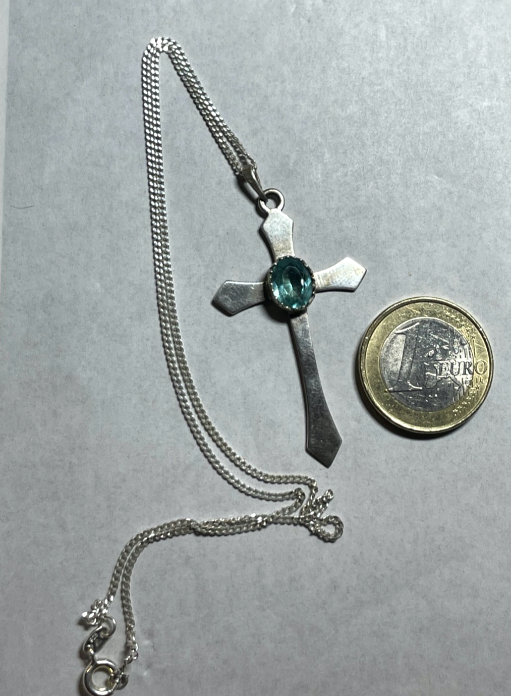 925 Silber 45 cm Venezianerkette + Kreuz Anhänger mit Blautopas Antikstil gepfl.5
